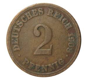 2 пфеннига 1908 года A Германия — Фото №1
