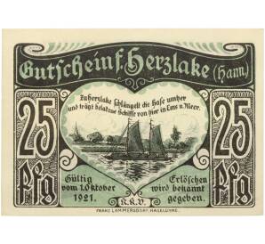 25 пфеннигов 1921 года Германия — коммуна Херцлаке (Нотгельд) — Фото №1