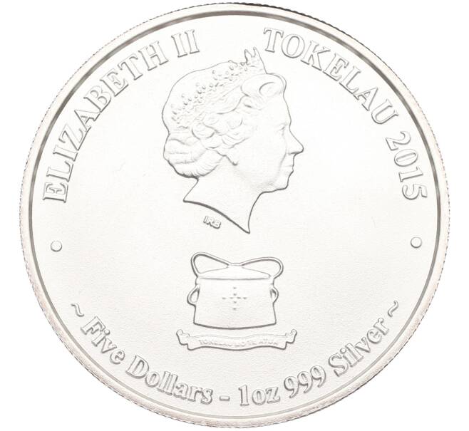 Монета 5 долларов 2015 года Токелау «Большая белая акула» (Артикул: K10-14606) — Фото №2