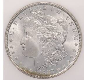 1 доллар 1887 года США «Доллар Моргана» в слабе NGC (MS64) — Фото №1