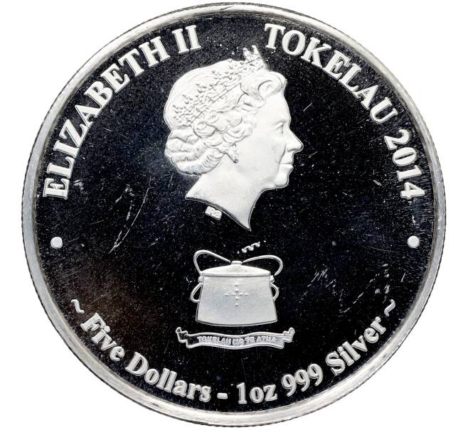 Монета 5 долларов 2014 года Токелау «Желтоперый тунец» (Артикул: K10-15180) — Фото №2