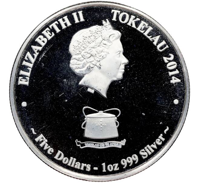 Монета 5 долларов 2014 года Токелау «Желтоперый тунец» (Артикул: K10-15786) — Фото №2