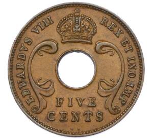 5 центов 1936 года KN Британская Восточная Африка (Эдуард VIII) — Фото №2