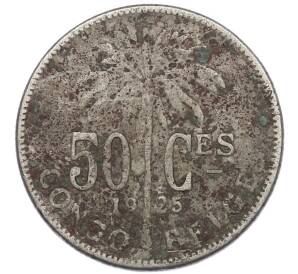 50 сантимов 1925 года Бельгийское Конго — легенда на французском (CONGO BELGE / DES BELGES) — Фото №1