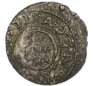 1 солид 1645-1654 года Шведская оккупация Ливонии — королева Кристина — Фото №2