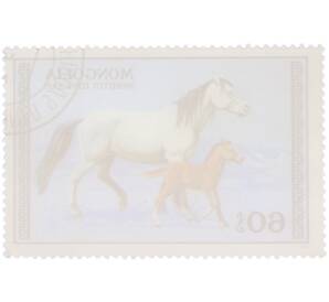 Почтовая марка 60 мунгу 1977 года Монголия «Серия лошадей — Кобыла с жеребенком» — Фото №2