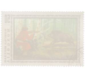 Почтовая марка 50 мунгу 1975 года Монголия «Охота — Охота на кабана» — Фото №2