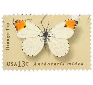 Почтовая марка 13 центов 1977 года США «Бабочки — Зорька Anthocharis midea» — Фото №1