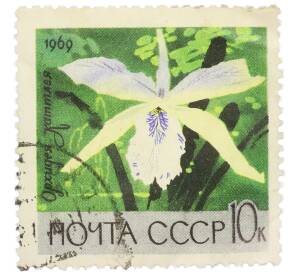 Почтовая марка 10 копеек 1969 года «Главный ботанический сад Академии наук СССР в Москве — Орхидея Каттлея» — Фото №1