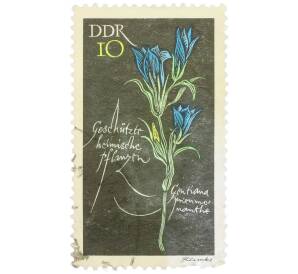 Почтовая марка 10 пфеннигов 1970 года Восточная Германия (ГДР) «Охраняемые местные растения — Горечавка легочная» — Фото №1