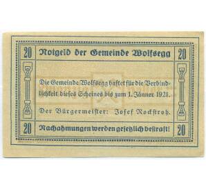 20 геллеров 1920 года Австрия — община Вольфсегг (Нотгельд) — Фото №2