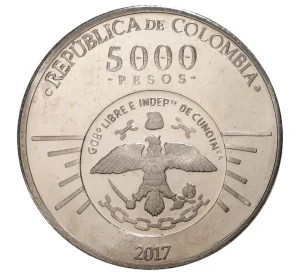 5000 песо 2017 года Колублия «200 лет Свободной Кундинамарке — Антонио Нариньо»