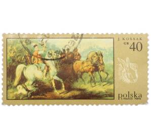 Почтовая марка 40 грошей 1968 года Польша «Охота в живописи — Выезд на охоту с соколом (Юлиуш Коссак)» — Фото №1