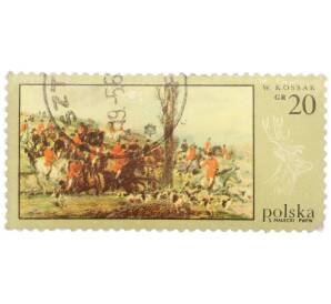 Почтовая марка 20 грошей 1968 года Польша «Охота в живописи — Отъезд на охоту (Войцех Коссак)» — Фото №1