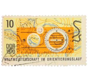 Почтовая марка 10 пфеннигов 1970 года Восточная Германия (ГДР) «Чемпионат мира по спортивному ориентированию — Карта и компас» — Фото №1