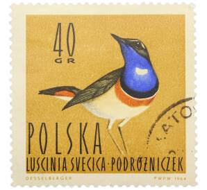 Почтовая марка 40 грошей 1964 года Польша «Водоплавающие птицы — Варакушка» — Фото №1