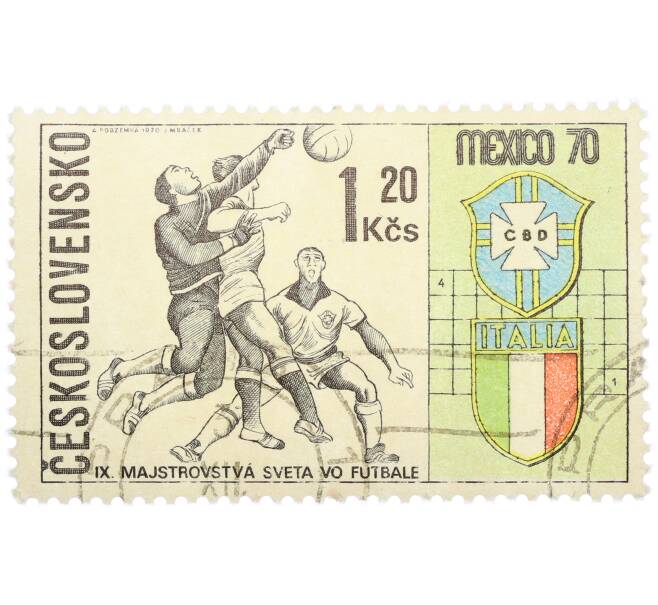 Почтовая марка 1.20 кроны 1970 года Чехословакия «IX чемпионат мира по футболу в Мехико — Бразилия-Италия» (Артикул: K12-88152) — Фото №1