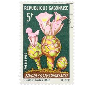 Почтовая марка 5 франков 1969 года Габон «Цветы — Костус Динклейджа» — Фото №1