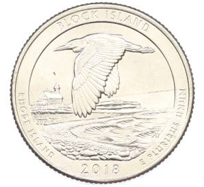 1/4 доллара (25 центов) 2018 года D США «Национальные парки — №45 Национальное убежище дикой природы острова Блок» — Фото №1