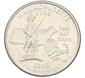 1/4 доллара (25 центов) 2000 года D США «Штаты и территории — Массачусетс» — Фото №1