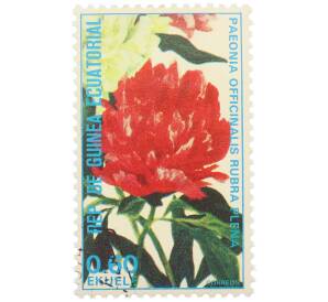 Почтовая марка 0.60 экуэле 1974 года Экваториальная Гвинея «Цветы — Пион лекарственный Рубра Плена» — Фото №1