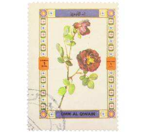 Почтовая марка 1 риал 1972 года Умм-эль-Кайвайн «Цветы — Галльская роза Махека» (Надпись авиапочты) — Фото №1