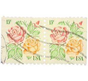 Сцепка из двух марок 15 центов 1978 года США «Розы» — Фото №1