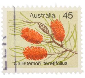 Почтовая марка 45 центов 1975 года Австралия «Дикие цветы — Каллистемон тонколистный» — Фото №1