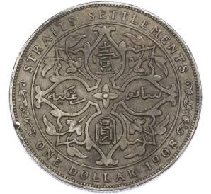 1 доллар 1908 года Стрейтс Сетлментс — Фото №1