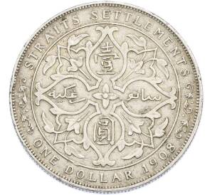 1 доллар 1908 года Стрейтс Сетлментс — Фото №1