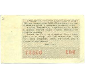 Лотерейный билет 1 рубль 1968 года «Олимпийская денежно-вещевая лотерея» (Выпуск 1) — Фото №2