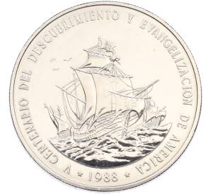 1 песо 1988 года Доминиканская республика «500 лет открытию и евангелизации Америки» — Фото №1