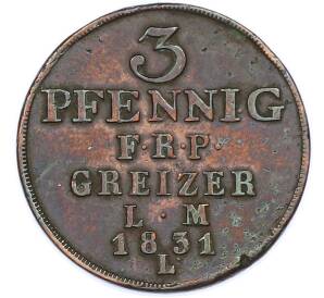 3 пфеннига 1831 года Рейсс-Грейц — Фото №1