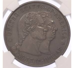 1 доллар 1900 года США «Возведение памятника Лафайет» в слабе NGC (UNC details) — Фото №1
