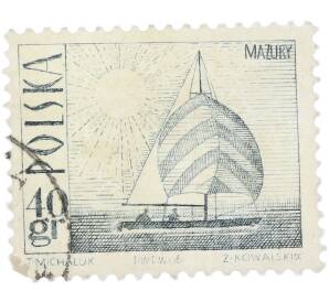 Почтовая марка 40 грошей 1966 года Польша «Туризм — Мазурские озёра (Парусный спорт)» — Фото №1