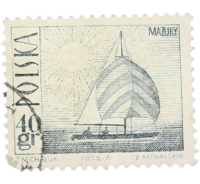 Почтовая марка 40 грошей 1966 года Польша «Туризм — Мазурские озёра (Парусный спорт)» (Артикул: K8-2287) — Фото №1