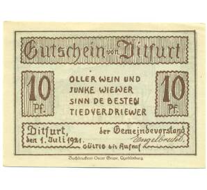 10 пфеннигов 1921 года Германия — община Дитфурт (Нотгельд) — Фото №1