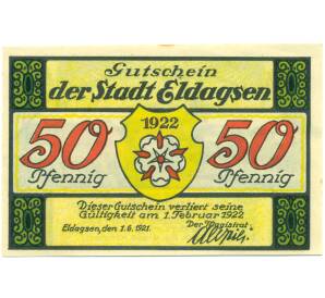 50 пфеннигов 1922 года Германия — город Эльдагзен (Нотгельд) — Фото №1