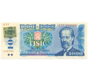 1000 крон 1993 года Чехия (Наклейка марки на банкноте 1985 года)
