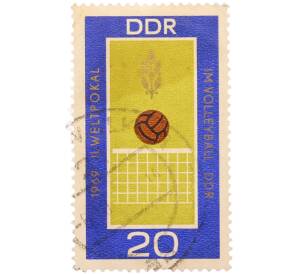 Почтовая марка 20 пфеннигов 1969 года Германия (ГДР) «Кубок мира по волейболу среди мужчин в ГДР — Волейбольный мяч и сетка». — Фото №1