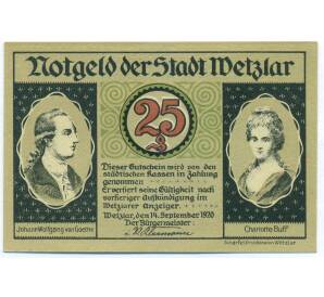 25 пфеннигов 1920 года Германия — Вецлар (Нотгельд) — Фото №2