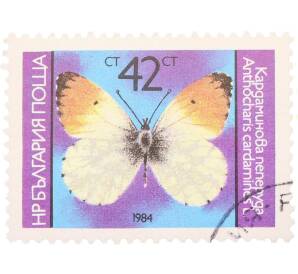 Почтовая марка 42 стотинки 1984 года Болгария «Бабочки — Зорька (Anthocharis cardamines L)» — Фото №1