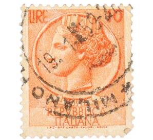 Почтовая марка 1 лира 1953 года Италия «Серия „Сиракузанка“ (Siracusana) — Голова богини Италии» — Фото №1