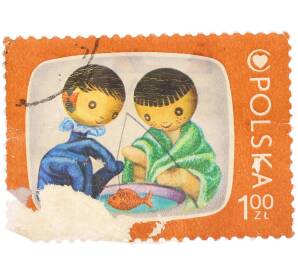 Почтовая марка 1 злотый 1968 года Польша «Телевизионные сказки для детей — Мультфильм Джек и Пони (Jacek i Agatka)» — Фото №1