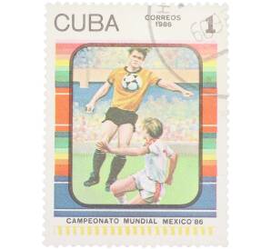 Почтовая марка 1 сентаво 1986 года Куба «Campeonato Mundial Mexico 86 — Игровая сцена футболисты»