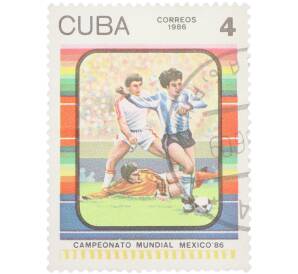 Почтовая марка 4 сентаво 1986 года Куба «Campeonato Mundial Mexico 86 — Игровой момент футболисты»