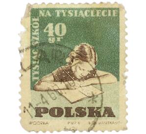 Почтовая марка 40 грошей 1959 года Польша «Tysiac szkol na Tysiaclecie — Ученица во время занятий» — Фото №1