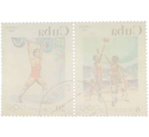 Сцепка из двух марок 6 и 20 сентаво 1983 года Куба «XXIII Juegos Olimpicos Los Angeles 84 — Волейбол и тяжелая атлетика»