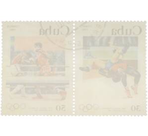 Сцепка из двух марок 30 и 50 сентаво 1983 года Куба «XXIII Juegos Olimpicos Los Angeles 84 — Борьба и бокс»