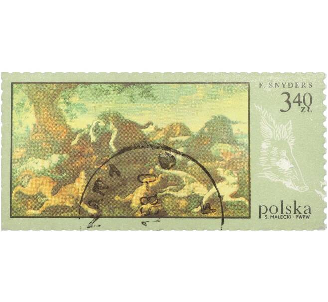 Почтовая марка 3.40 злотых 1968 года Польша «Охота в живописи — Охота на кабана (Ф. Снейдерс)» (Артикул: K12-91106) — Фото №1